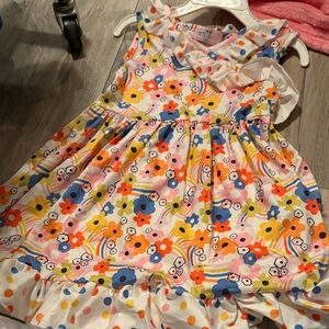 Girls' Rainbow Floral Ruffle Dress - White Multicolor